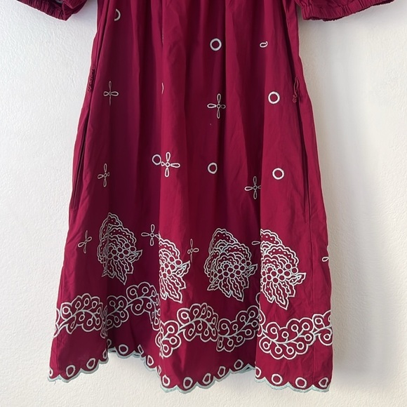 Roller Rabbit Peonia Embroidered Ainsley Dress Size Small Maroon and Blue - Picture 5 of 10